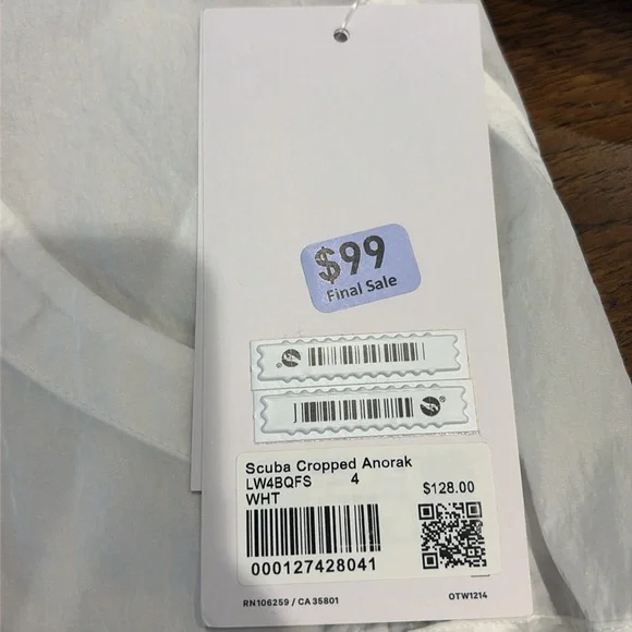 BNWT LULULEMON white cropped SCUBA anorak jacket Women’s Size 4 - Picture 4 of 10